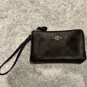Brown Coach Double zipper Wristlet